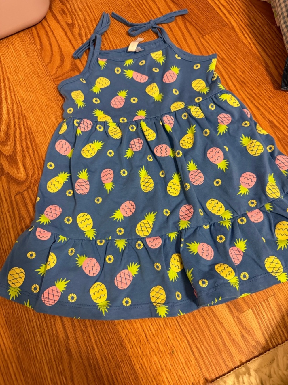 Tangerine Blue Halter Dress with Pink and Yellow Pineapple Print
